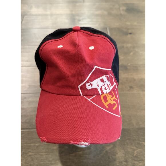 AS Roma 1927 Official Merchandise Red Black Distressed Adjustable Strapback Hat - Picture 2 of 9